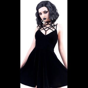 KILLSTAR Magica Skater Dress Black Velvet Large L